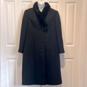 Roth Stern Ltd. Vintage Black Virgin Wool Fur Collar Double Lined Coat Size L/XL